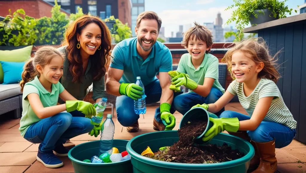 Family sorting & composting waste together