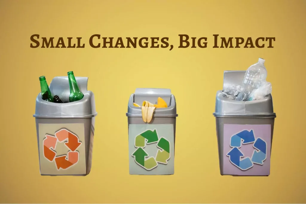 Image with three bins encouraging waste sorting